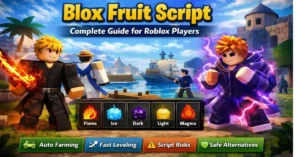 Roblox Blox Fruits gameplay scene showing characters, islands, and combat while explaining discussions around Blox Fruit Script usage.